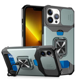 Huikai iPhone 12 Pro Max - Card Slot Case with Kickstand and Camera Slide - Grip Socket Magnetic Cover Case Green
