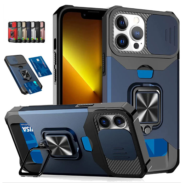 Huikai iPhone XS Max - Custodia con slot per schede con cavalletto e scivolo per fotocamera - Custodia con presa magnetica verde