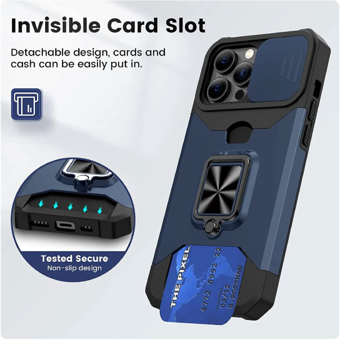 Huikai iPhone XS Max - Custodia con slot per schede con cavalletto e scivolo per fotocamera - Custodia con presa magnetica verde