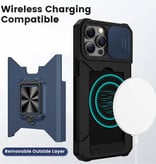Huikai iPhone 14 - Étui à fente pour carte avec béquille et glissière pour appareil photo - Étui de protection magnétique Grip Socket Vert