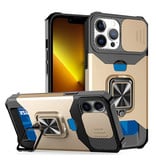 Huikai iPhone 12 - Card Slot Case with Kickstand and Camera Slide - Grip Socket Magnetic Cover Case Gold
