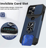 Huikai iPhone 14 Plus - Card Slot Hoesje met Kickstand en Camera Slide - Grip Socket Magnetische Cover Case Blauw