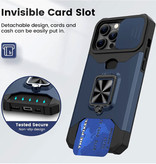 Huikai iPhone 13 - Card Slot Case with Kickstand and Camera Slide - Grip Socket Magnetic Cover Case Blue