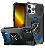 Huikai iPhone 13 Pro Max - Card Slot Case with Kickstand and Camera Slide - Grip Socket Magnetic Cover Case Black