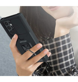 Huikai Samsung Galaxy S21 - Custodia con slot per schede con cavalletto e scivolo per fotocamera - Custodia con copertura magnetica con presa per impugnatura nera