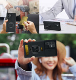 Huikai Samsung Galaxy A12 - Card Slot Hoesje met Kickstand en Camera Slide - Grip Socket Magnetische Cover Case Zwart
