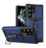 Huikai Samsung Galaxy S21 Plus - Étui à fente pour carte avec béquille et glissière pour appareil photo - Étui de protection magnétique Grip Socket Bleu
