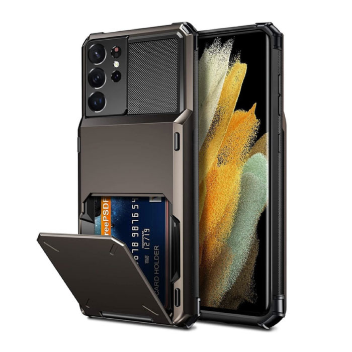 Samsung Galaxy S10 Plus - Estuche portatarjetas - Estuche tipo billetera con ranura para tarjetas y billetera Gris