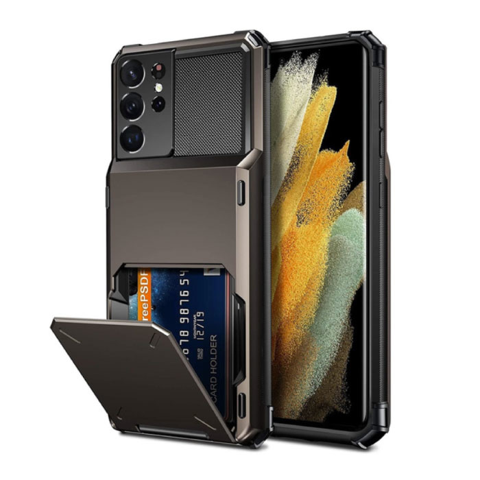 Samsung Galaxy S21 - Kartenhalter Hülle - Wallet Card Slot Wallet Cover Case Grau