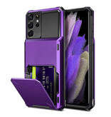 Stuff Certified® Samsung Galaxy S21 FE - Card Holder Case - Wallet Card Slot Wallet Cover Case Purple