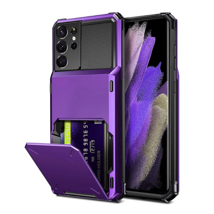 Samsung Galaxy S21 FE - Card Holder Case - Wallet Card Slot Wallet Cover Case Purple