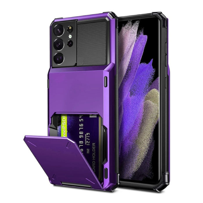 Stuff Certified® Samsung Galaxy S21 FE - Card Holder Case - Wallet Card Slot Wallet Cover Case Purple