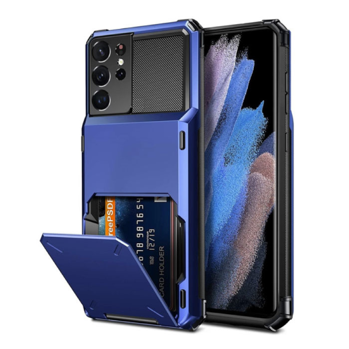 Stuff Certified® Samsung Galaxy Note 10 - Card Holder Case - Wallet Card Slot Wallet Cover Case Blue