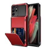 Stuff Certified® Samsung Galaxy S21 FE - Card Holder Case - Wallet Card Slot Wallet Cover Case Red