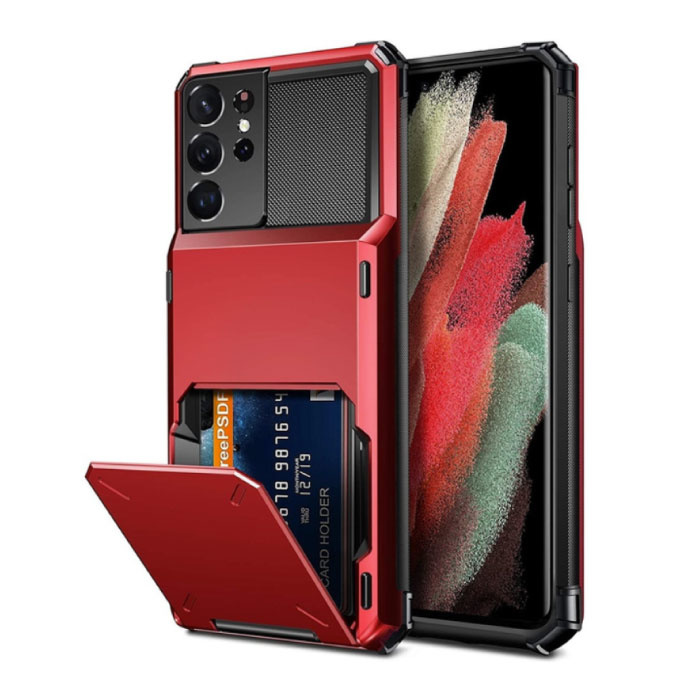 Samsung Galaxy S21 - Card Holder Case - Wallet Card Slot Wallet Cover Case Red