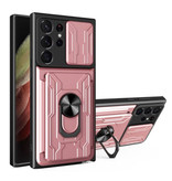 Stuff Certified® Samsung Galaxy S21 Ultra - Card Slot Hoesje met Kickstand en Camera Slide - Magnetische Pop Grip Cover Case Roze