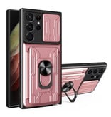 Stuff Certified® Samsung Galaxy S21 - Card Slot Case with Kickstand and Camera Slide - Magnetic Pop Grip Cover Case Pink