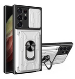 Stuff Certified® Samsung Galaxy A72 - Card Slot Hoesje met Kickstand en Camera Slide - Magnetische Pop Grip Cover Case Wit