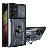 Stuff Certified® Samsung Galaxy S22 - Custodia con slot per schede con cavalletto e scivolo per fotocamera - Cover con impugnatura magnetica Pop Grigia