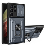 Stuff Certified® Samsung Galaxy A52 - Card Slot Hoesje met Kickstand en Camera Slide - Magnetische Pop Grip Cover Case Grijs