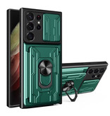 Stuff Certified® Samsung Galaxy A12 (5G) - Card Slot Hoesje met Kickstand en Camera Slide - Magnetische Pop Grip Cover Case Groen