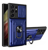 Stuff Certified® Samsung Galaxy A22 (4G) - Card Slot Hoesje met Kickstand en Camera Slide - Magnetische Pop Grip Cover Case Blauw