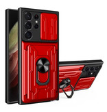 Stuff Certified® Samsung Galaxy A22 (4G) - Card Slot Hoesje met Kickstand en Camera Slide - Magnetische Pop Grip Cover Case Rood