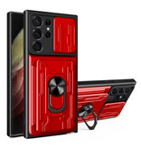 Stuff Certified® Samsung Galaxy S21 FE - Card Slot Case mit Kickstand und Camera Slide - Magnetic Pop Grip Cover Case Red