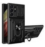 Stuff Certified® Samsung Galaxy A73 - Card Slot Hoesje met Kickstand en Camera Slide - Magnetische Pop Grip Cover Case Zwart