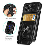 Stuff Certified® Samsung Galaxy A12 (5G) - Étui à fente pour carte avec béquille et glissière pour appareil photo - Étui magnétique Pop Grip Cover Noir