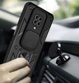 CYYWN Xiaomi Redmi Note 9 - Étui Armor avec béquille et glissière pour appareil photo - Étui magnétique Pop Grip Cover Noir