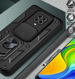 CYYWN Xiaomi Redmi Note 9 Pro - Étui Armor avec béquille et glissière pour appareil photo - Étui magnétique Pop Grip Cover Noir