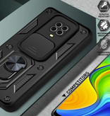 CYYWN Xiaomi Redmi Note 9S - Armor Hoesje met Kickstand en Camera Slide - Magnetische Pop Grip Cover Case Zwart