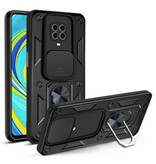 CYYWN Xiaomi Redmi Note 10 (4G) - Armor Case with Kickstand and Camera Slide - Magnetic Pop Grip Cover Case Black