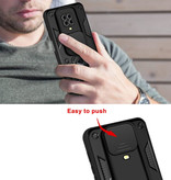 CYYWN Xiaomi Redmi 10 (4G) - Armor Hoesje met Kickstand en Camera Slide - Magnetische Pop Grip Cover Case Zwart