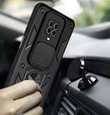 CYYWN Xiaomi Redmi Note 9 Pro - Étui Armor avec béquille et glissière pour appareil photo - Étui magnétique Pop Grip Cover Rose