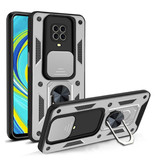 CYYWN Xiaomi Redmi Note 10 (5G) - Armor Case con Cavalletto e Scivolo per Fotocamera - Cover Magnetic Pop Grip Argento