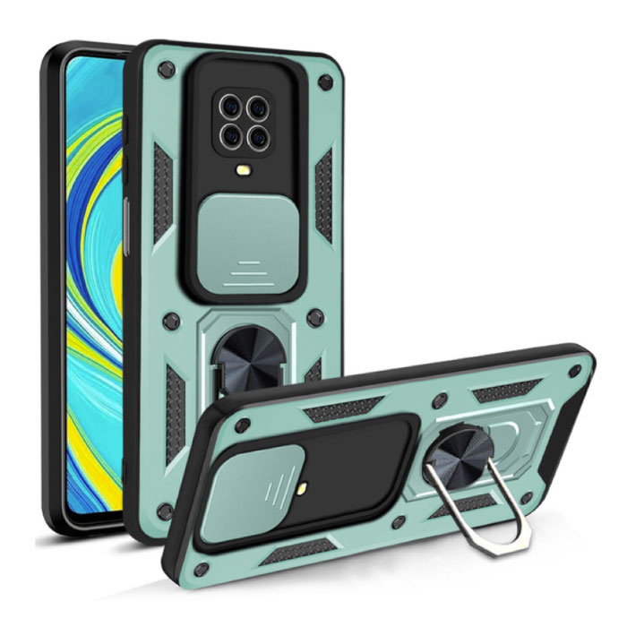 Xiaomi Redmi Note 8 Pro - Armor Case with Kickstand and Camera Slide - Magnetic Pop Grip Cover Case Green