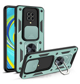 CYYWN Xiaomi Redmi Note 9 Pro - Armor Case with Kickstand and Camera Slide - Magnetic Pop Grip Cover Case Green