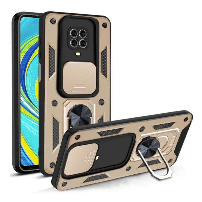 Xiaomi Redmi Note 9 Pro Max - Armor Case with Kickstand and Camera Slide - Magnetic Pop Grip Cover Case Gold