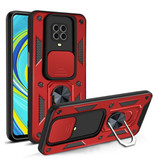 CYYWN Xiaomi Redmi Note 9 - Armour Case avec Kickstand et Camera Slide - Magnetic Pop Grip Cover Case Rouge