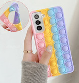 iCoque Samsung Galaxy S21 Plus Pop It Hülle - Silikon Bubble Toy Case Anti Stress Cover Rainbow