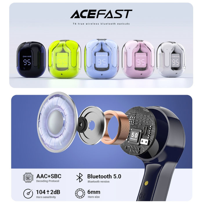 Acefast Écouteurs sans fil T6 - Écouteurs à commande tactile TWS Bluetooth 5.0 Vert