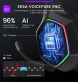 EKSA Casque de jeu sans fil E1000 WT - Casque avec microphone Bluetooth 7.1 Surround Noir