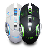 T-WOLF Souris de jeu sans fil Q-13 - Ergonomique optique RVB 2,4 GHz avec réglage DPI jusqu'à 2400 DPI - Noir