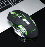 T-WOLF Bezprzewodowa mysz do gier Q-13 - Optyczna ergonomiczna 2,4 GHz RGB z regulacją DPI do 2400 DPI - Czarna