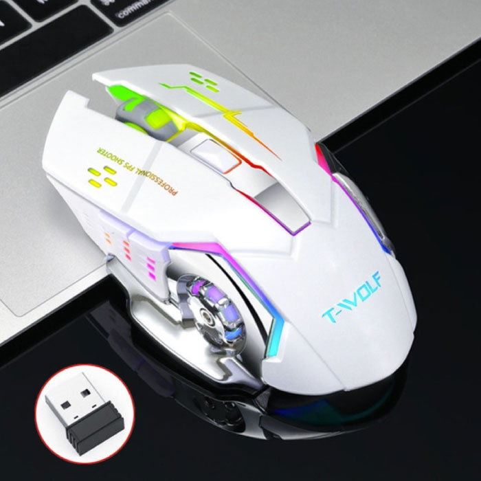 T-WOLF Q-13 Wireless Gaming Mouse - 2.4GHz RGB Optical Ergonomic with DPI Adjustment up to 2400 DPI - White