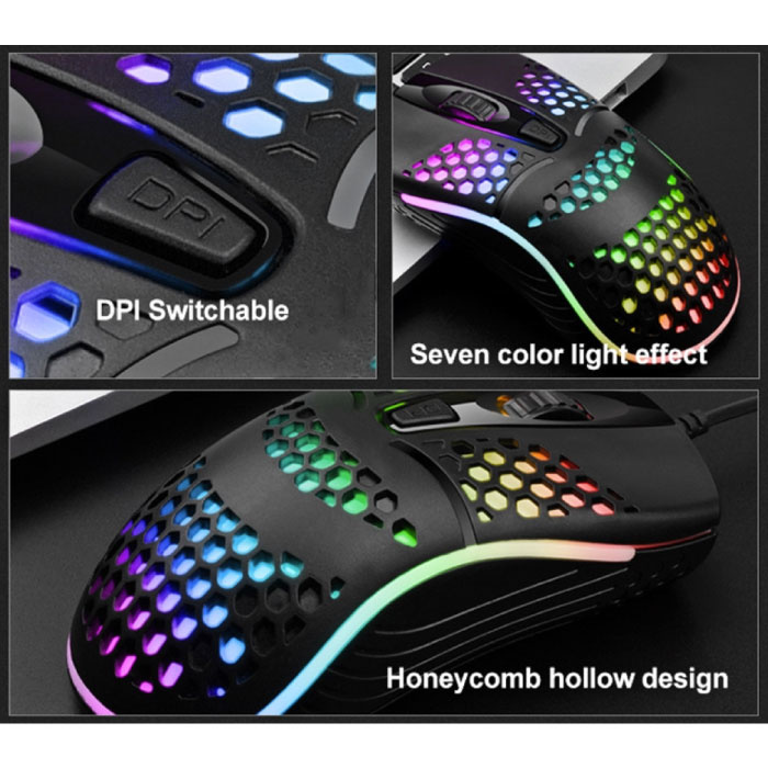 Erilles Souris Gamer Optique Filaire - Ambidextre et Ergonomique avec Réglage DPI jusqu'à 2400 DPI - Noir