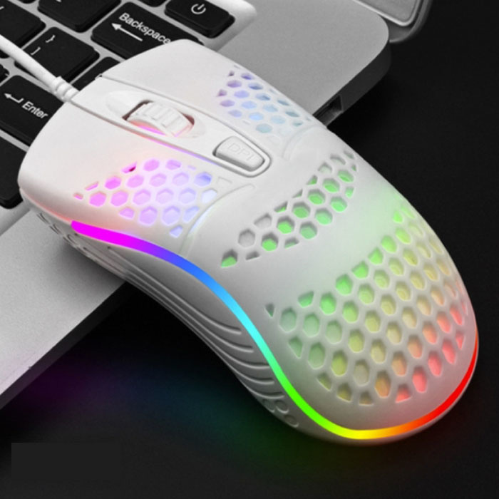 Mouse da gioco ottico cablato - Ambidestro ed ergonomico con regolazione DPI fino a 2400 DPI - Bianco