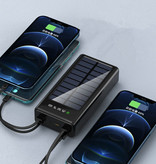 OLOEY 100 000 mAh Solar Power Bank z 4 portami i 3 rodzajami kabli ładujących - Wbudowana latarka - Zewnętrzna ładowarka awaryjna Ładowarka Sun Black